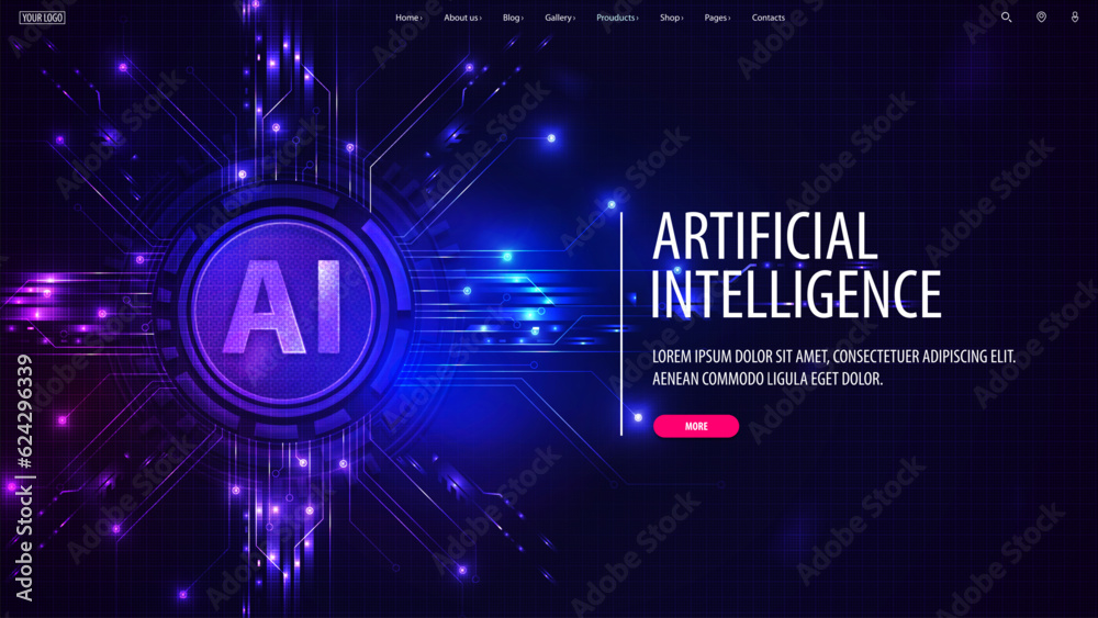 Obraz premium Banner with interface elements and artificial Intelligence computer database concept. Central Computer Processors CPU concept.