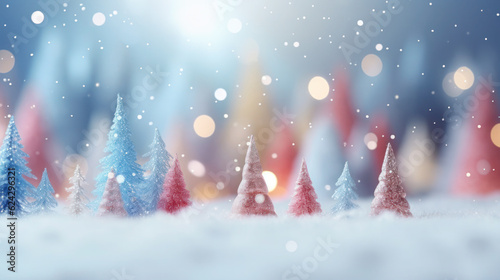 Merry Christmas winter blurred background with beautiful lighing bokeh and copy space. Generative AI photo