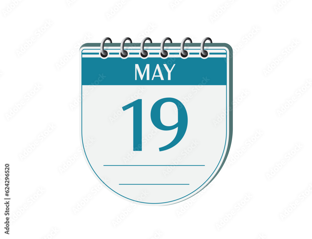 19 may retro event calendar page vector. Old style notebook calendar, date appointment, schedule, business planner, event reminder illustration. Abstract three dimensional vintage style calendar. 19 may retro event calendar page vector. Old style notebook calendar, date appointment, schedule, business planner, event reminder illustration. Abstract three dimensional vintage style calendar.