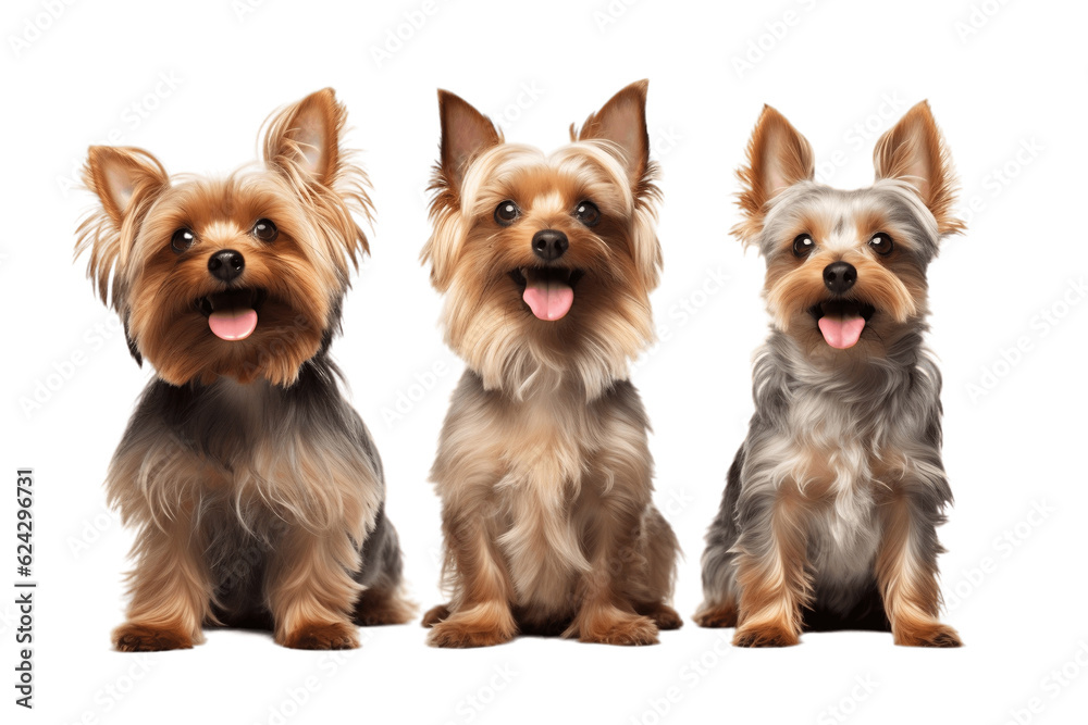 Collection of Three Dogs Happy Yorkshire on Transparent Background. Generative AI