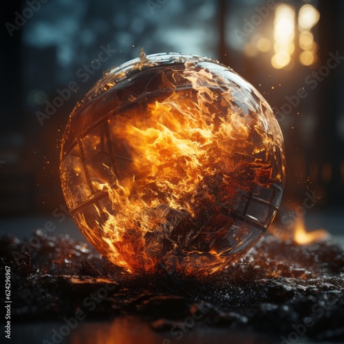 Photo of a fiery ball on the ground .generative ai