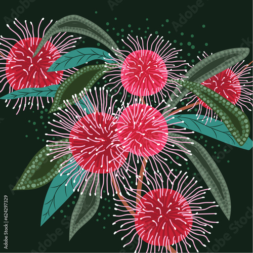 Australian Hakea Flowers Painting In aboriginal style photo
