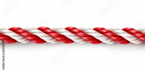 close-up of a twisted red-white rope on a white background.  