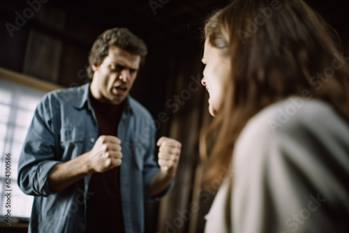 family quarrel and abuse. man and woman arguing and yelling at each other. 
