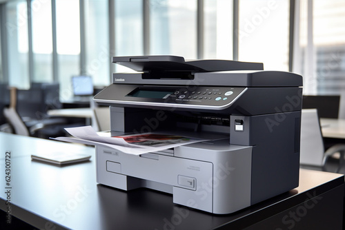 modern office multifunction printer on the office background. Generative AI