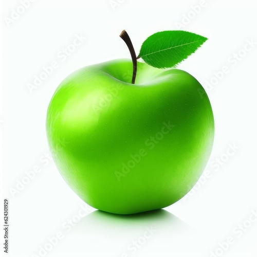 An apple with leaf isolated on white background. AI generated