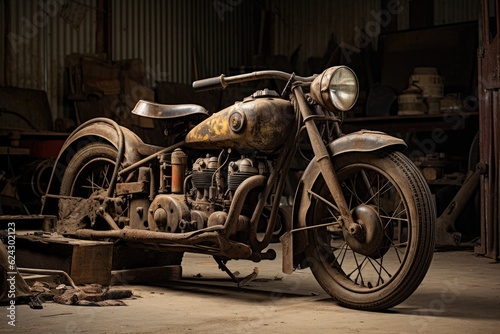 Old Abandoned motorbike in dusty shed