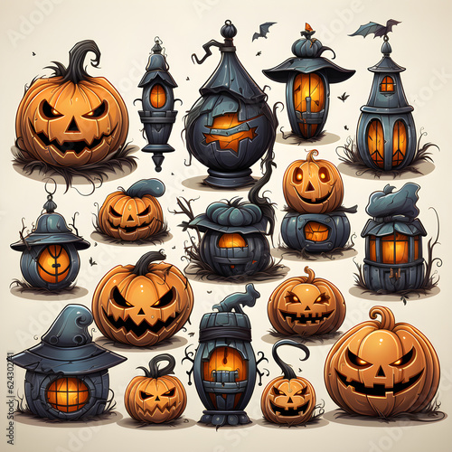 many halloween symbol. Isolated on a cute white background, 3d cartoon styte
