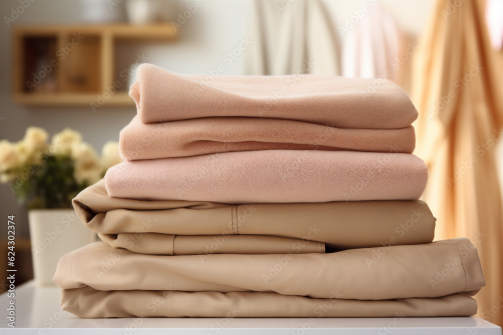 Stack of clean linens and sheets on a blurred background. Stack of clean linens and sheets on a blurred background.