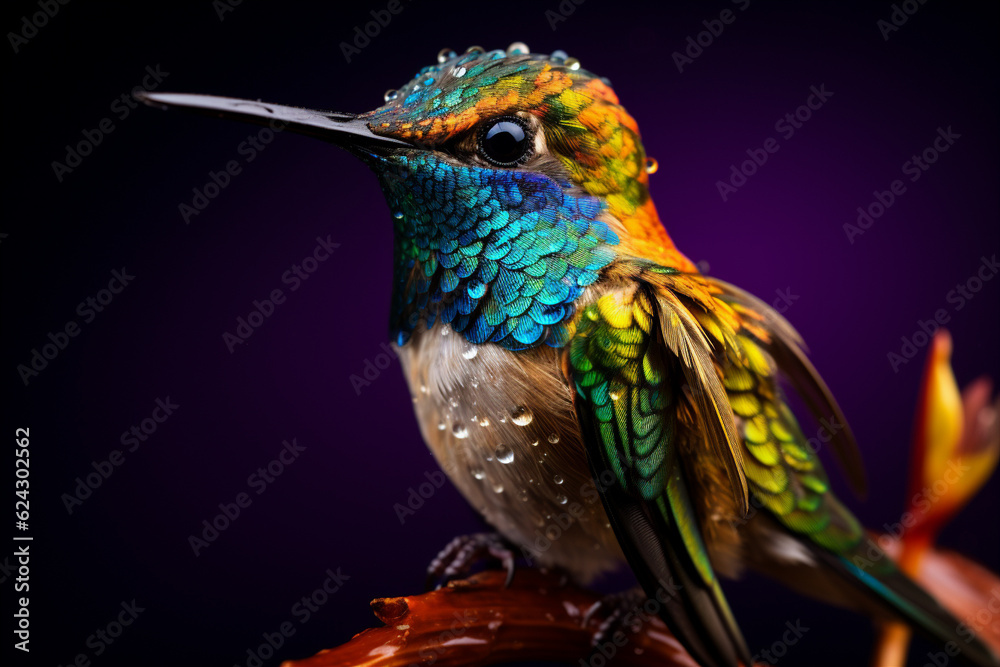 Fototapeta premium Little bird hummingbird kunim up close. 