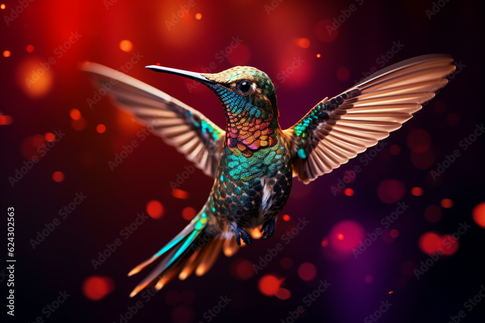 Obraz premium Little bird hummingbird kunim up close. Generative AI