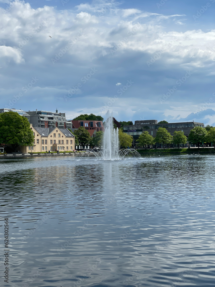 Byparken with water fountain in Stavanger, Norway