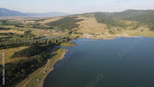 Aerial Sunset view of  Zhrebchevo Reservoir, Sliven Region, Bulgaria photo