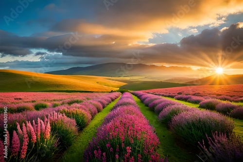 lavender field at sunset generated ai