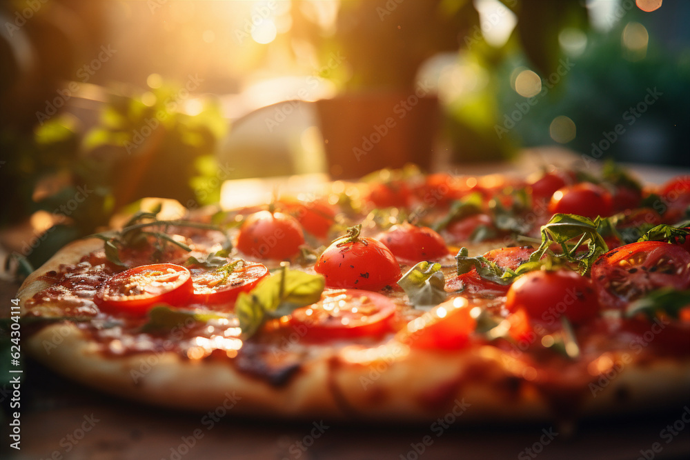 Tasty pizza closeup. Generative AI