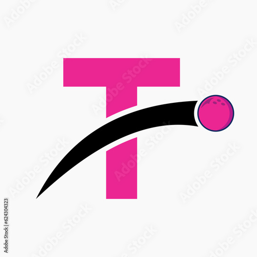 Letter T Bowling Logo. Bowling Ball Symbol With Moving Ball Icon