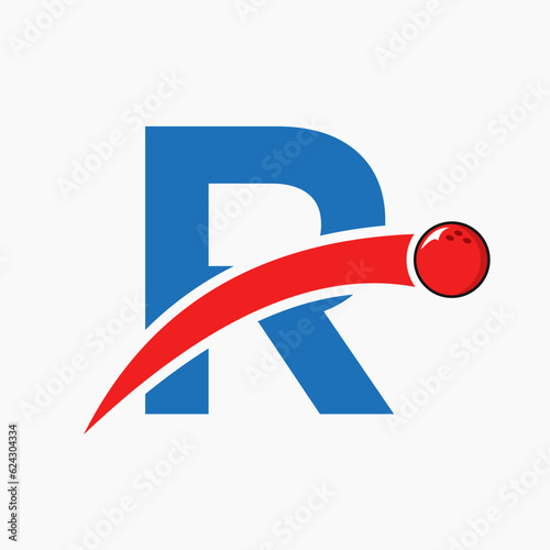 Letter R Bowling Logo. Bowling Ball Symbol With Moving Ball Icon