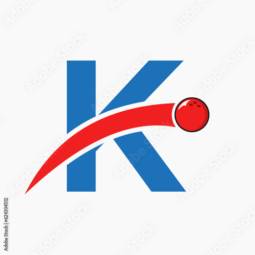 Letter K Bowling Logo. Bowling Ball Symbol With Moving Ball Icon