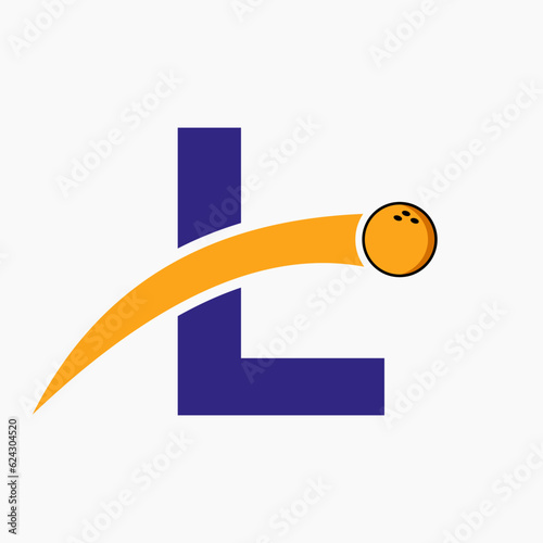Letter L Bowling Logo. Bowling Ball Symbol With Moving Ball Icon