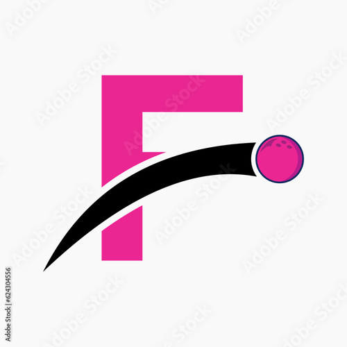 Letter F Bowling Logo. Bowling Ball Symbol With Moving Ball Icon
