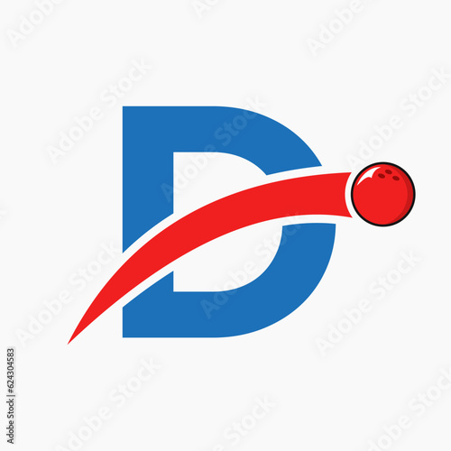 Letter D Bowling Logo. Bowling Ball Symbol With Moving Ball Icon