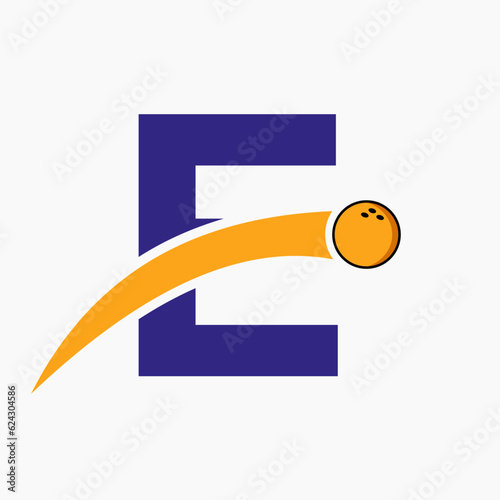 Letter E Bowling Logo. Bowling Ball Symbol With Moving Ball Icon