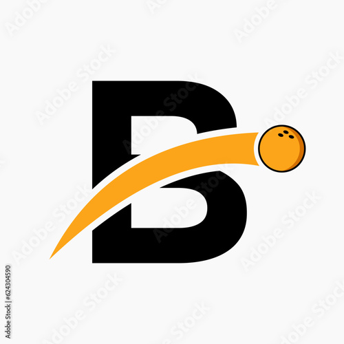 Letter B Bowling Logo. Bowling Ball Symbol With Moving Ball Icon