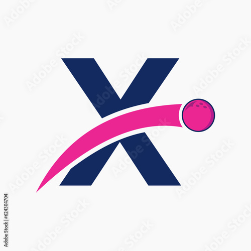 Letter X Bowling Logo. Bowling Ball Symbol With Moving Ball Icon