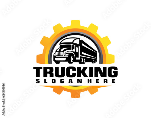 Trucking company logo. Bold badge emblem logo concept. Ready made logo template set vector isolated