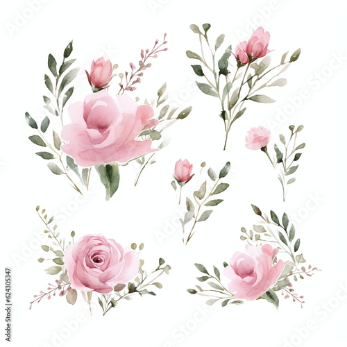 Blumen zum Dekorieren einer Hochzeitskarte  Pfingstrosen  hellrosa Aquarell Stil  einzelne Gestecke 4  AI generiert