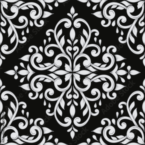 Classic black and white seamless damask pattern for wallpaper 