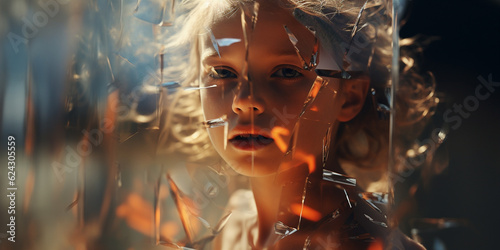 multiple exposure portrait of a child with his feelings and worries. Generative AI