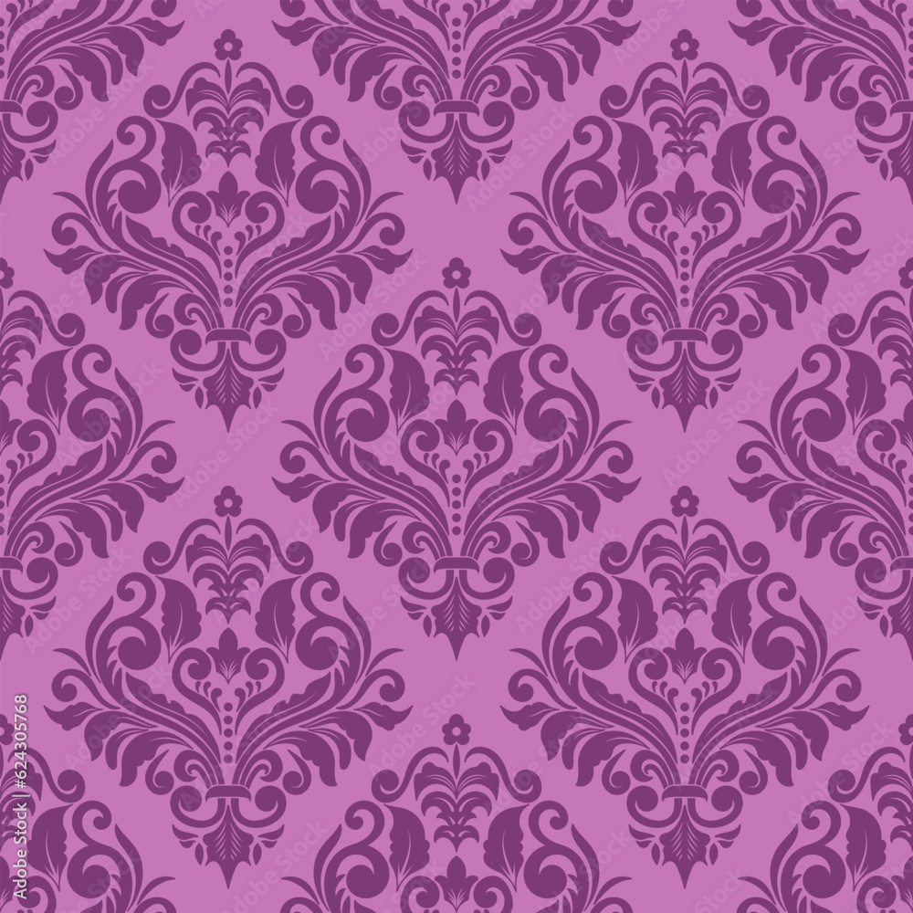 Purple seamless damask wallpaper. Classic seamless pattern background vector illustration Purple seamless damask wallpaper. Classic seamless pattern background vector illustration