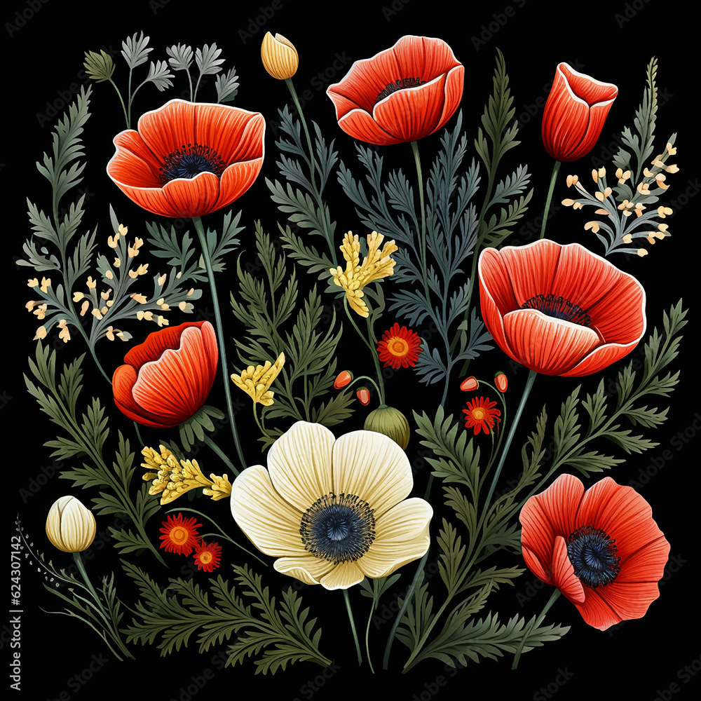 Wild flowers mountain meadow poppy chamomile apple tree tea herbs medicinal medicine Wild flowers mountain meadow poppy chamomile apple tree tea herbs medicinal medicine