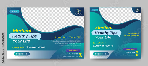 Medical Health live webinar banner invitation and social media post template. vector