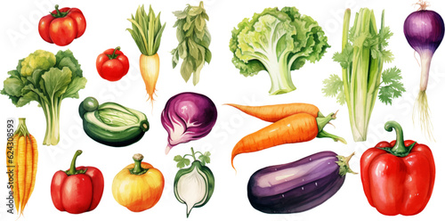 Set of watercolor mixed vegetables Easy to draw  white background