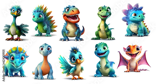 Fototapeta Naklejka Na Ścianę i Meble -  cute little dinosaurs clipart sticker, isolated, generated ai