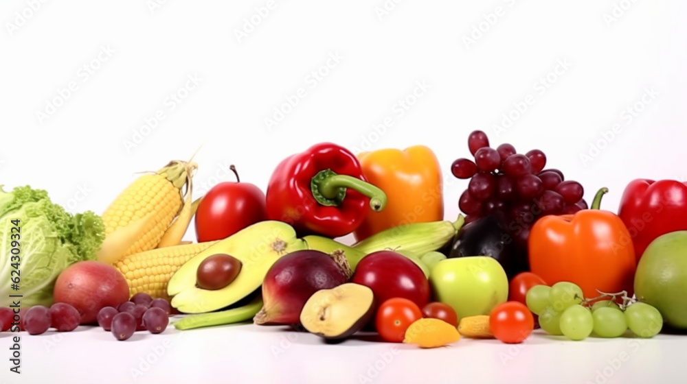 fruits and vegetables on a white background. Generative AI fruits and vegetables on a white background. Generative AI