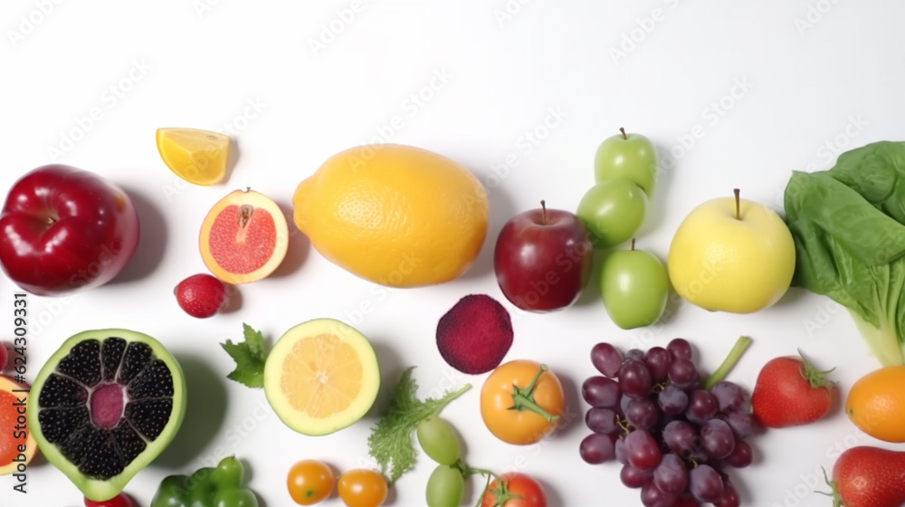 fruits and vegetables on a white background. Generative AI fruits and vegetables on a white background. Generative AI