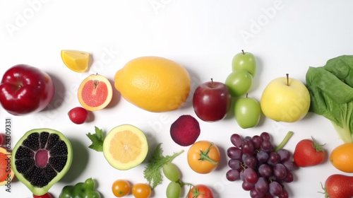 fruits and vegetables on a white background. Generative AI