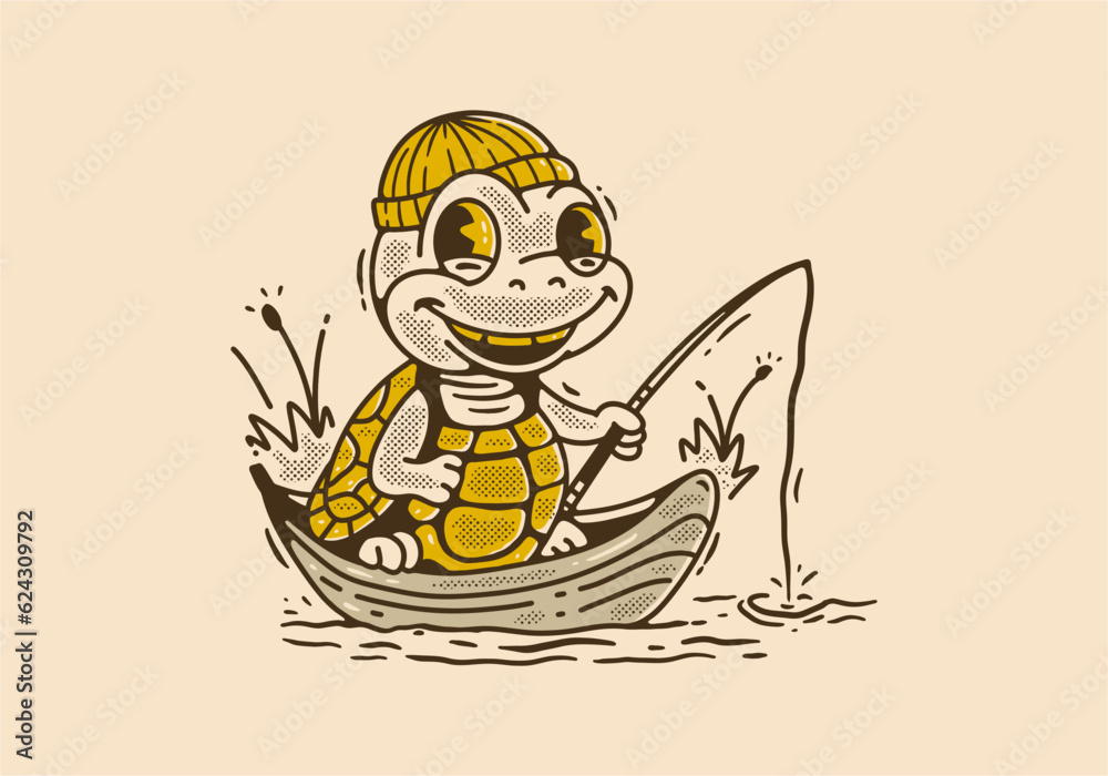 Mascot character illustration of the turtle fishing on the boat Mascot character illustration of the turtle fishing on the boat