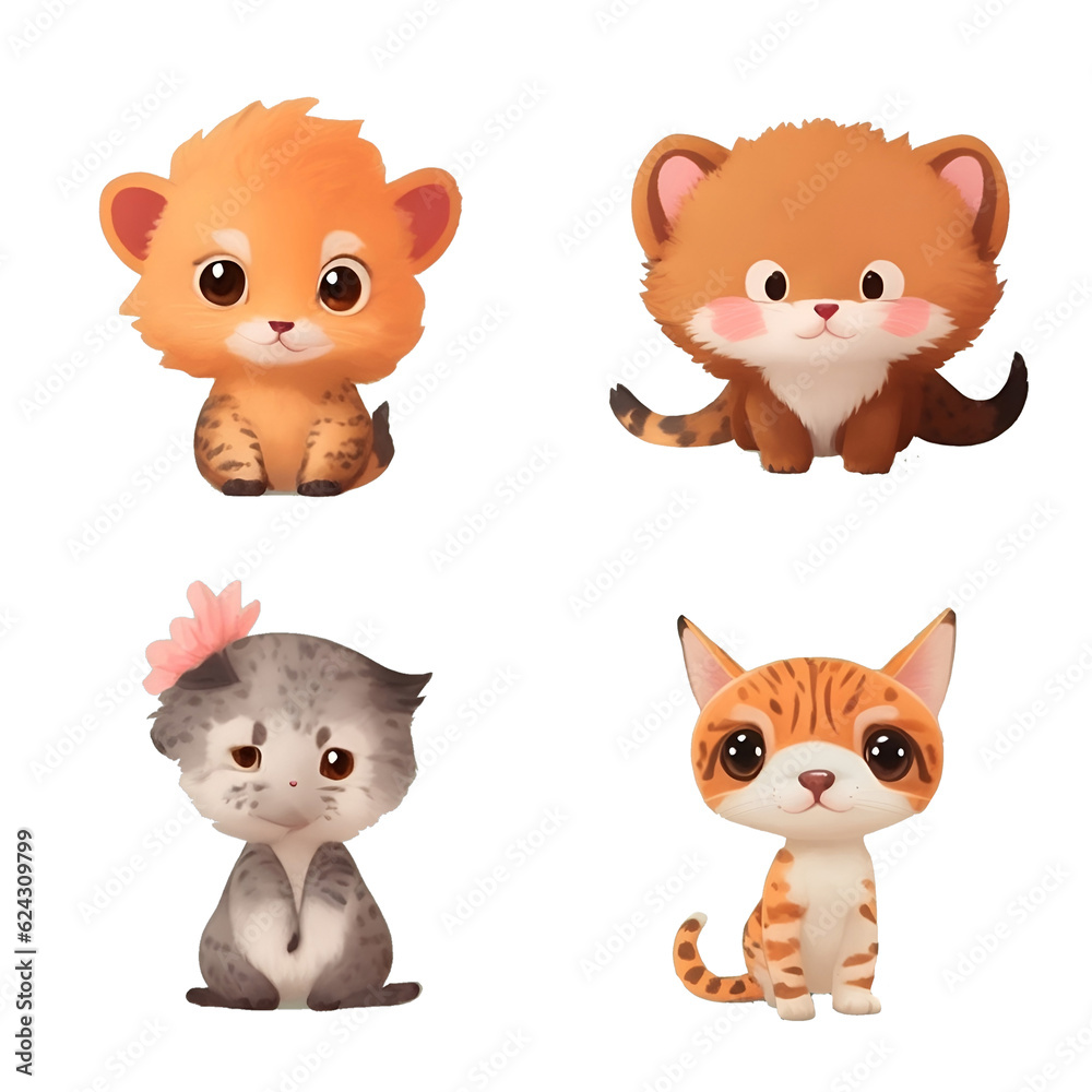 set of animals ,cute animal, Generative AI set of animals ,cute animal, Generative AI