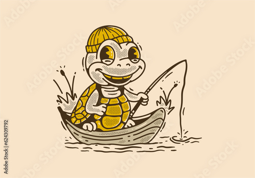 Mascot character illustration of the turtle fishing on the boat