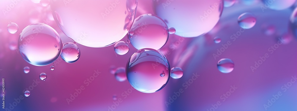 Generative AI, abstract pastel pink blue purple background with iridescent magical air bubbles, wallpaper with glass balls or water drops