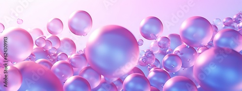 Generative AI, abstract pastel pink blue purple background with iridescent magical air bubbles, wallpaper with glass balls or water drops