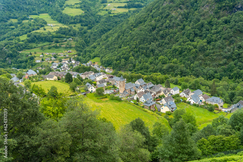 Fototapeta Naklejka Na Ścianę i Meble -  Aerial view of the municipality of Borce in the French Pyrenees and its beautiful mountains
