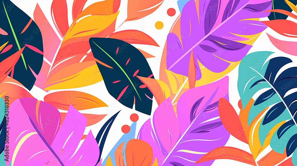 hand drawn cartoon artistic colorful tropical leaves background
