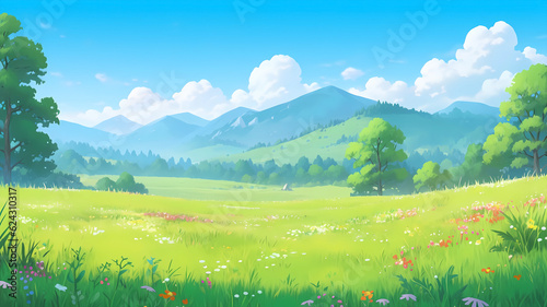 Hand drawn cartoon beautiful fairy tale world landscape illustration
