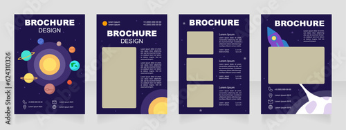 Teaching kindergarteners about planets blank brochure design. Template set with copy space for text. Premade corporate reports collection. Editable 4 paper pages. Arial Black, Regular fonts used