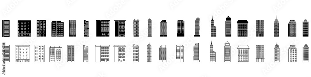 Skyscraper icon vector set. Building illustration sign collection. high-rise building symbol. architecture logo.